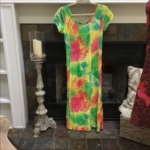 Vintage jams world neon floral midi dress medium